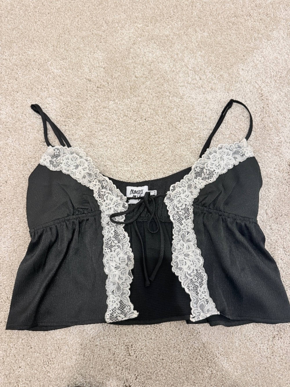 Princess Polly Black & White Lace Tie Front Cami Top